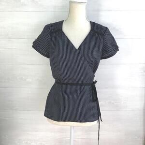 Vintage LOFT - Black & blue geometric short sleeve wrap top, sz 4